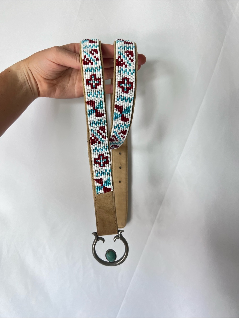 Stunning Women’s Rare DOUBLE D. RANCH Southwestern Turqoise Beaded Leather Belt